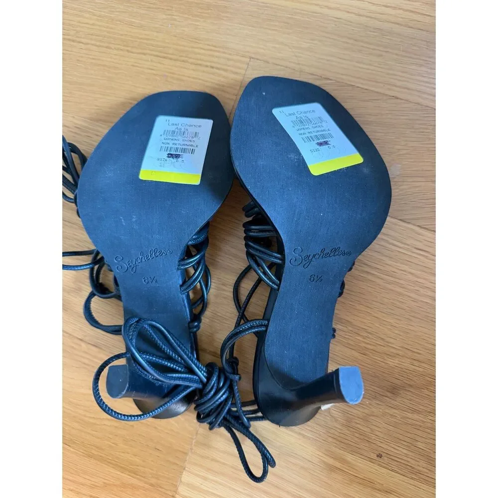 Seychelles Te Amo Black Leather Ankle Wrap Sandals Size 6.5 NWOB